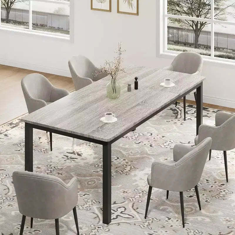 79 Large Rectangular Dining Table for 6-8 People, Industrial Wood Kitchen Table with Metal Legs
