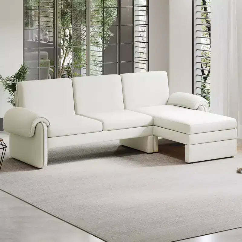 94.1 Convertible Futon Sofa Bed with Adjustable Backrest, Reversible Chaise Lounge & 2 Removable Armrest Pillows for Living Room, Beige