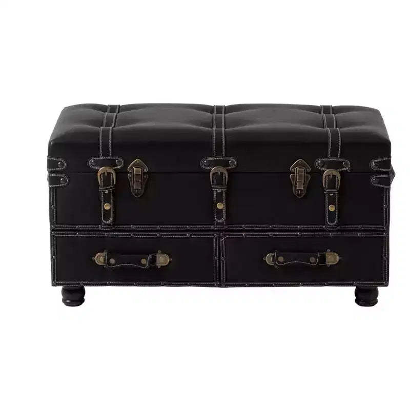 COZAYH Vintage Storage Bench, Upholstered Wooden Ottoman Padded Chest Box for Entryway, Bedroom, Living Room, Mid-Century Style, Matte Black