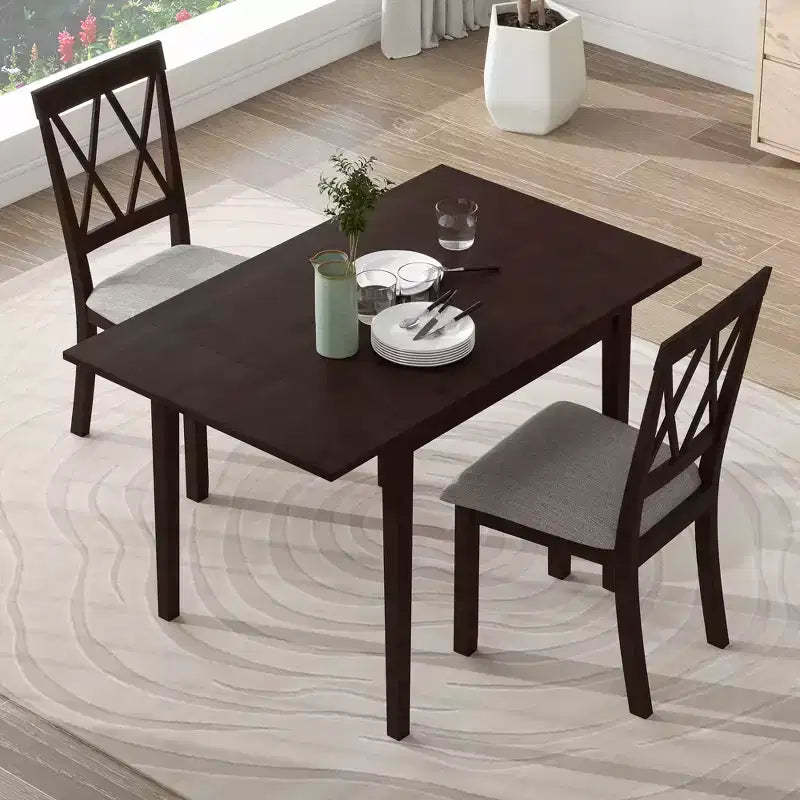 Merax 3-Piece Extendable Drop Leaf Dining Set with Upholstered Chairs