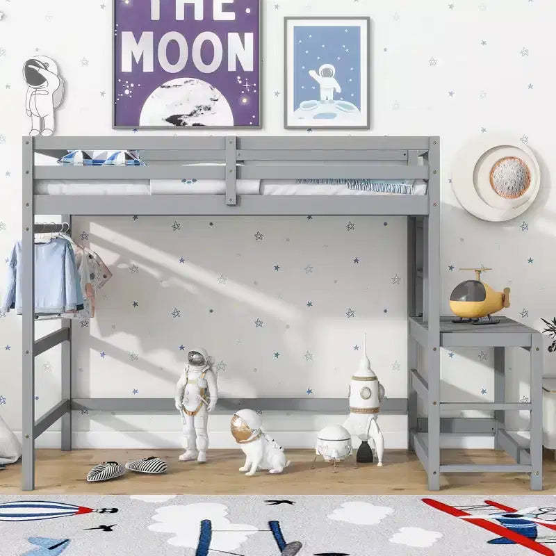 MAYEERTY Twin High Loft Bed with Ladder Labding Platform Gray