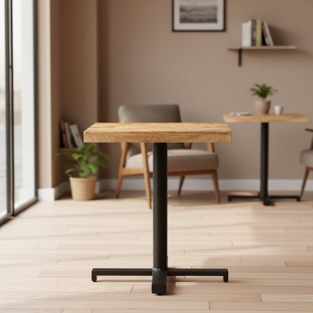 vidaXL Rough Mango Wood Bistro Table  Rustic-Style Square Table with Black Iron Base  for Indoor or Outdoor Use  Durable, Unique and Versatile