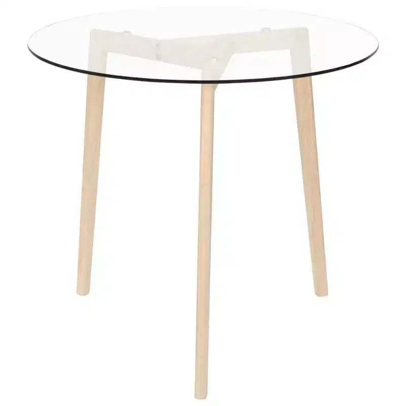 vidaXL Stylish Round Dining Table with Tempered Glass Tabletop and Solid Oak Wood Legs for Kitchen or Dining Room, Transparent Brown, 31.5 Diameter