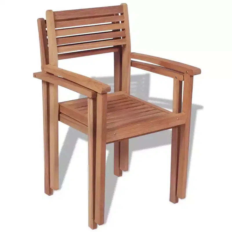 vidaXL Stackable Chair Set of 2 Warm natural wood Solid teak wood Medium