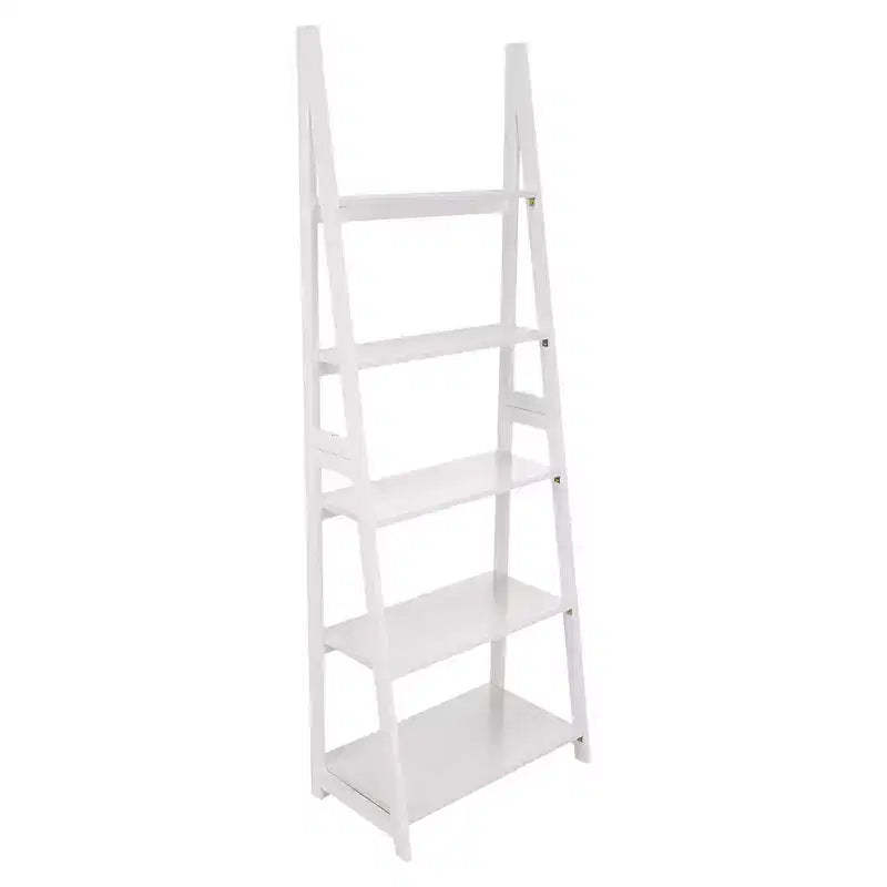 PJ Wood 5 Tier Ladder Shelf Wooden Display Organizer for Books and Dcor Storage Stand for Living Room Office Indoor Use, White