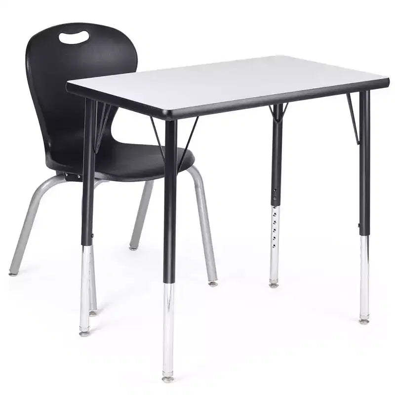 Bintiva Student Chair and Table Set  18'' x 30'' Black Spray Edge Adjustable Table with 16'' ZUUL Stackable Chair  Durable Workspace Solution