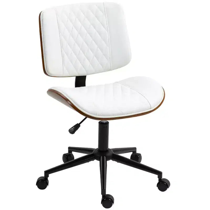 HOMCOM Home Office Chair No Arms with Wheels, PU Leather Mid Back Desk Chair with Adjustable Height, 360 Swivel for Office, Meeting Room