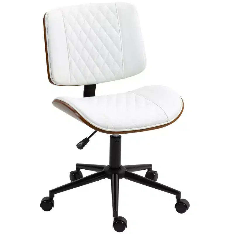 HOMCOM Home Office Chair No Arms with Wheels, PU Leather Mid Back Desk Chair with Adjustable Height, 360 Swivel for Office, Meeting Room