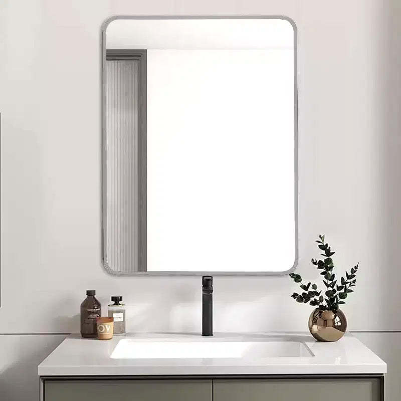 Silver Metal Framed Rectangular Bathroom Wall Mirror - Stylish & Durable