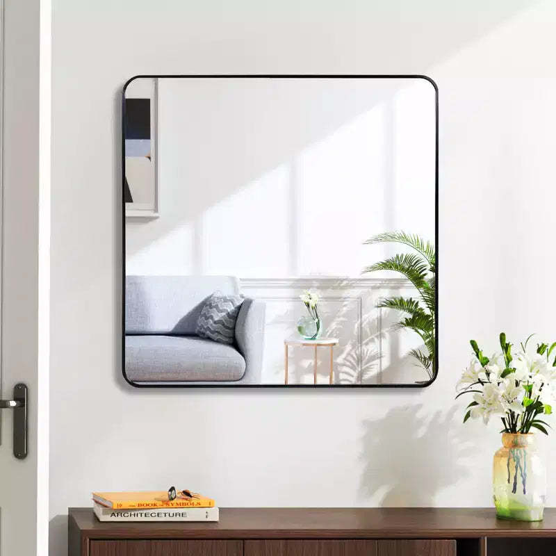 Black Metal Framed Square Bathroom Wall Mirror - Stylish & Durable