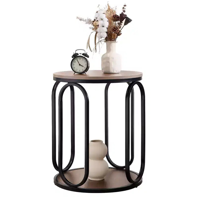Bekrvio 2-Tier Round Small Side Table with Storage, 19.7 Wood Industrial End Table for Living Room, Bedroom, Office, Bathroom
