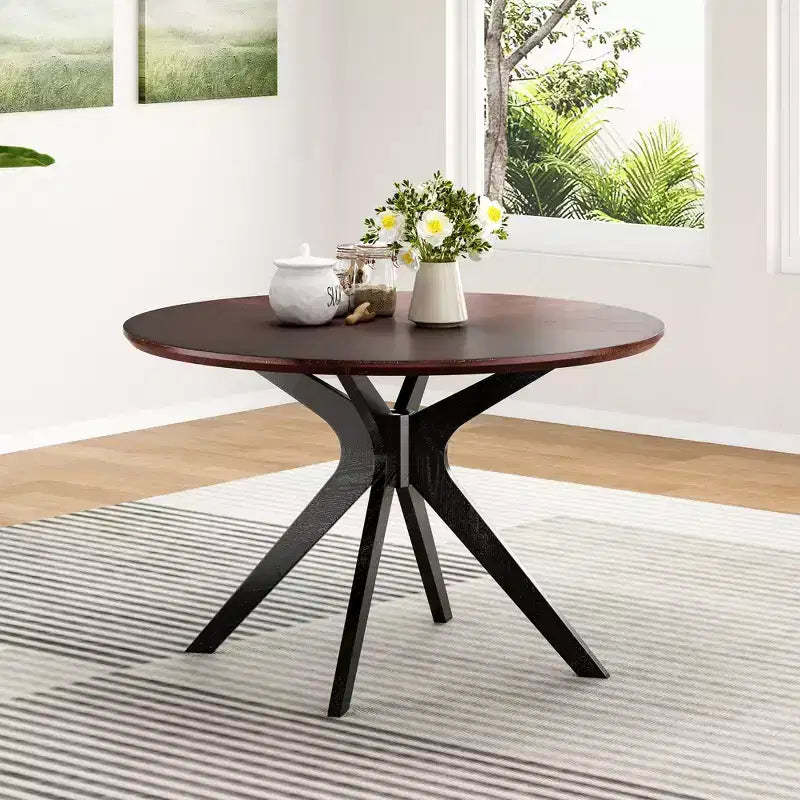 47.2 Solid Wood Round Dining Kitchen Table for 4-6 People with Intersecting Pedestal Base