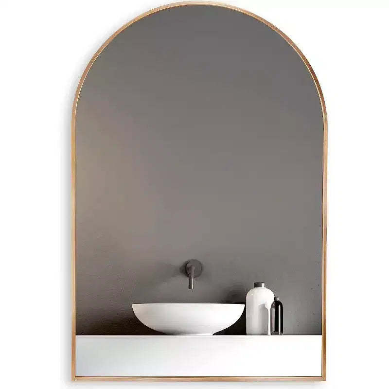 Gold Arched Bathroom Wall Mirror  Metal Frame