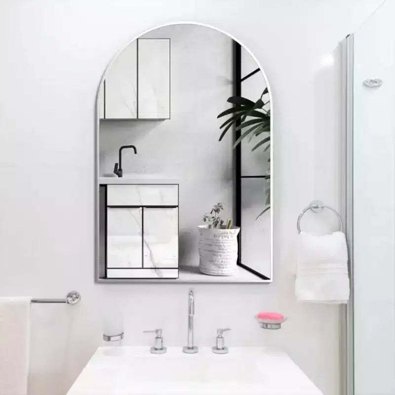 Silver Arched Bathroom Wall Mirror  Metal Frame