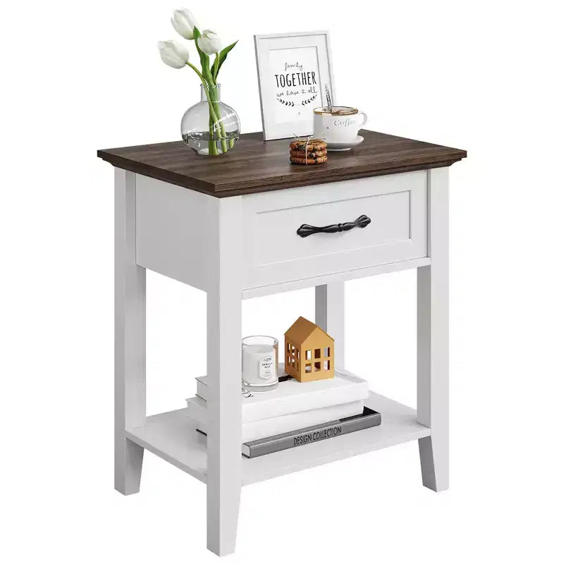 CuisinSmart Bedside Table, with 1 Drawer and Open Storage Shelf, Versatile Beside End Table for Bedroom, Office, Sofa, Couch