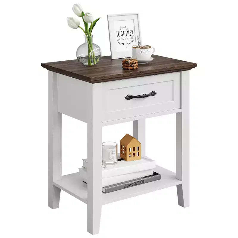 CuisinSmart Bedside Table, with 1 Drawer and Open Storage Shelf, Versatile Beside End Table for Bedroom, Office, Sofa, Couch