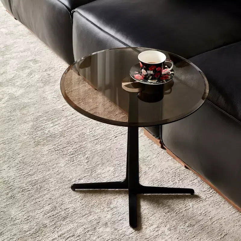 GDFStudio Wayne Modern 19.69 Metal and Tempered Glass Round End Table