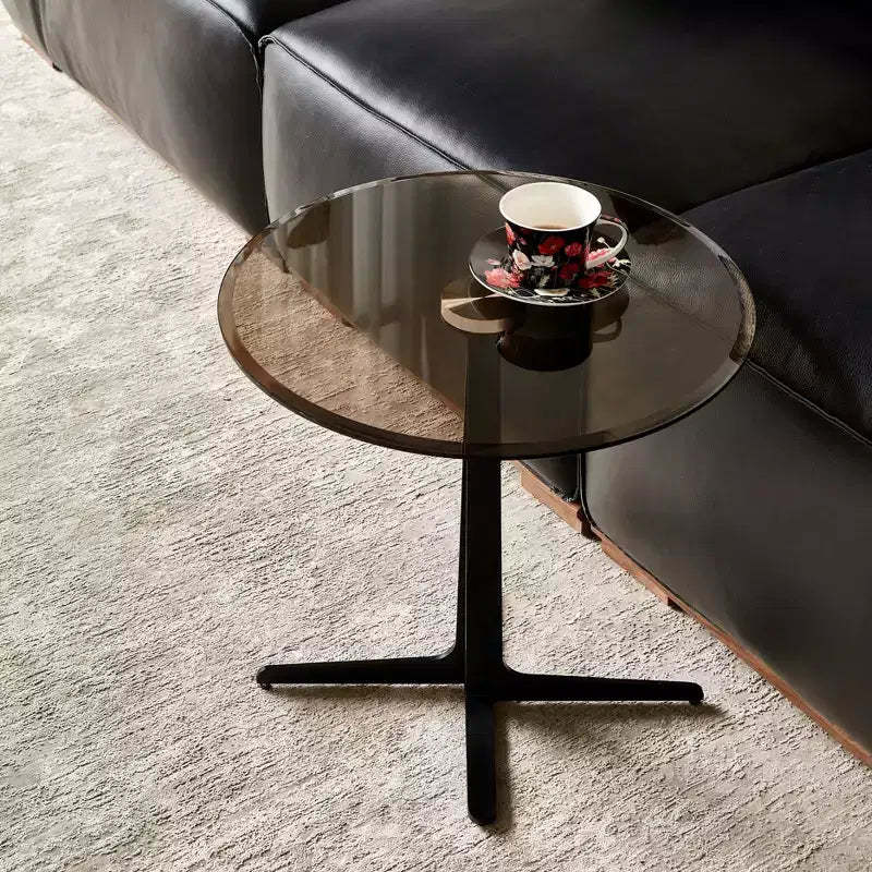 GDFStudio Wayne Modern 19.69 Metal and Tempered Glass Round End Table