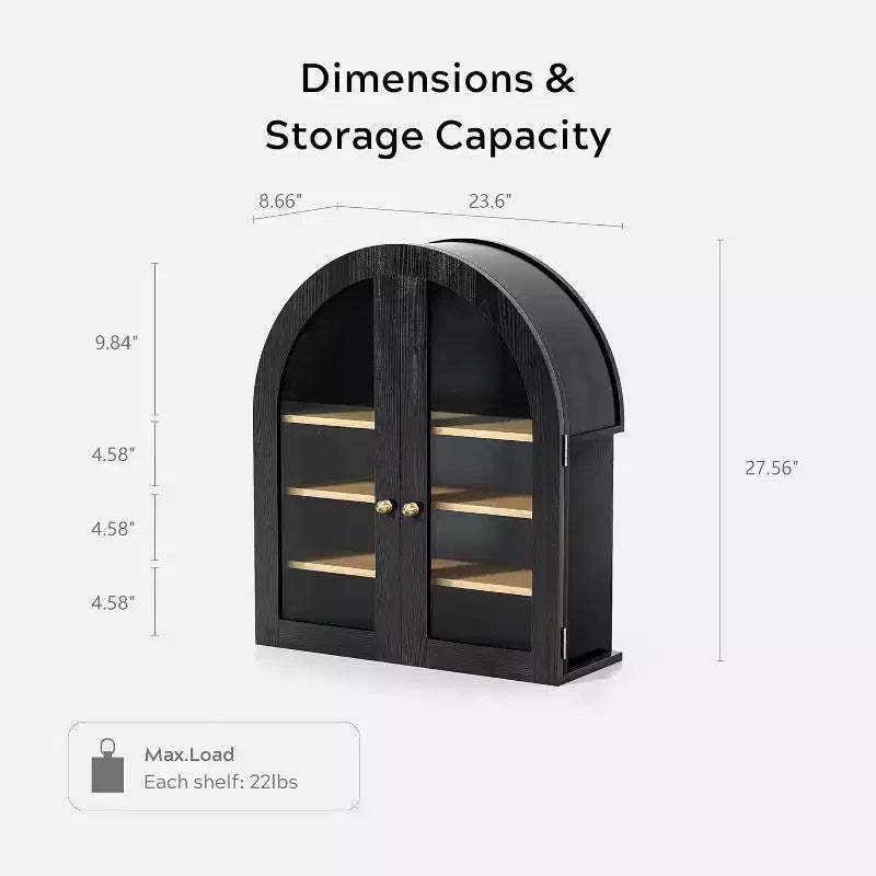 Arched Wall Cabinet, Small Wall-Mounted Bathroom Medicine Cabinet with Glass Doors & Adjustable Shelves, Space-Saving for Kitchens, Apartments