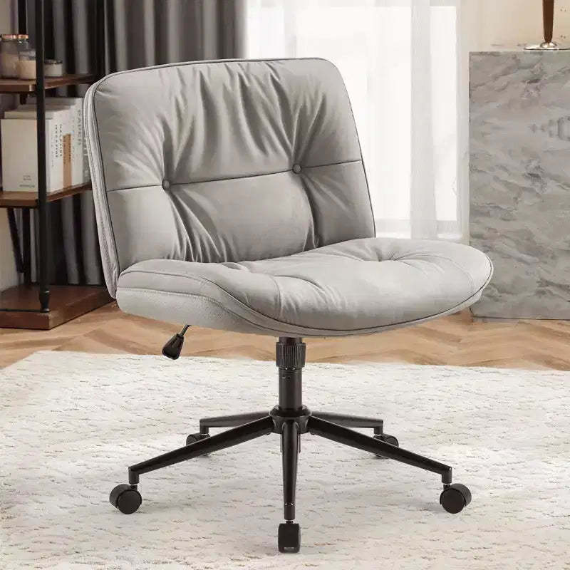 MAYEERTY Chair Modern Home Criss Cross Legged Armless Wide Seat with Wheels Swivel Height Adjustable Comfy Computer Task Seating Room