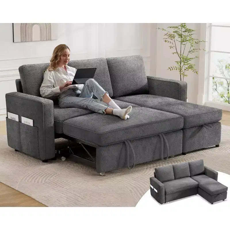 Dyonery 81 Sleeper Sofa Bed with Pull Out Bed, L Shaped Couch Sectional Sleeper Sofa, Pull Out Couch with Reversible Storage Chaise
