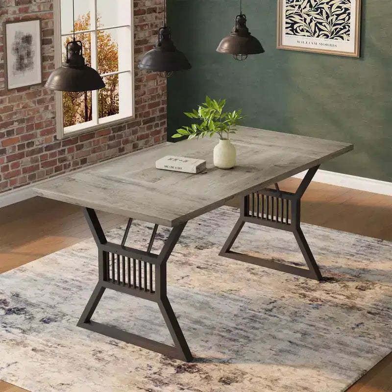 70.8 Farmhouse Dining Table for 68, Rectangular Wood Kitchen Table with Waterproof Top & Metal Legs for Dining Room