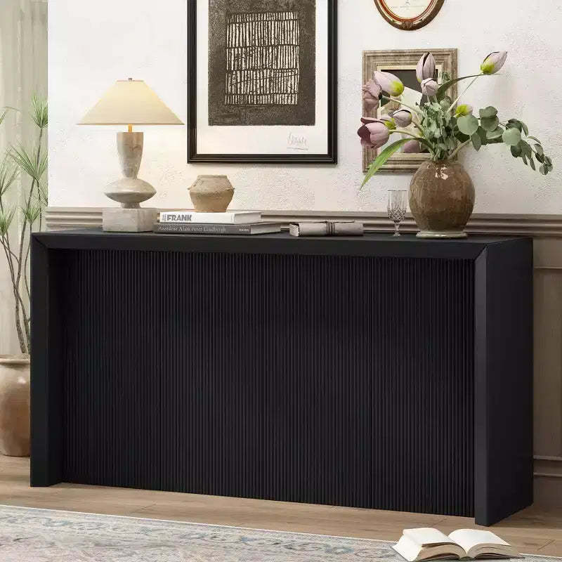 Acacia Wood Veneer Simple Entryway Table with Wavy Design Suitable for Study Entryway Hallway Living Room Foyer