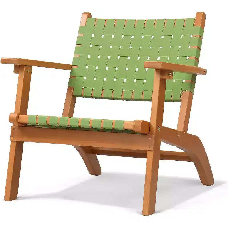 VINGLI Outdoor Armchair, All-Weather Wooden Patio Chair with Waterproof PE Woven Fabric for Garden, Lawn and Poolside
