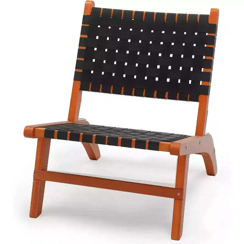 VINGLI Wooden Outdoor Chair, All-Weather Patio Seat with PE Woven Fabric, Adirondack Chair for Lawn, Balcony, Deck