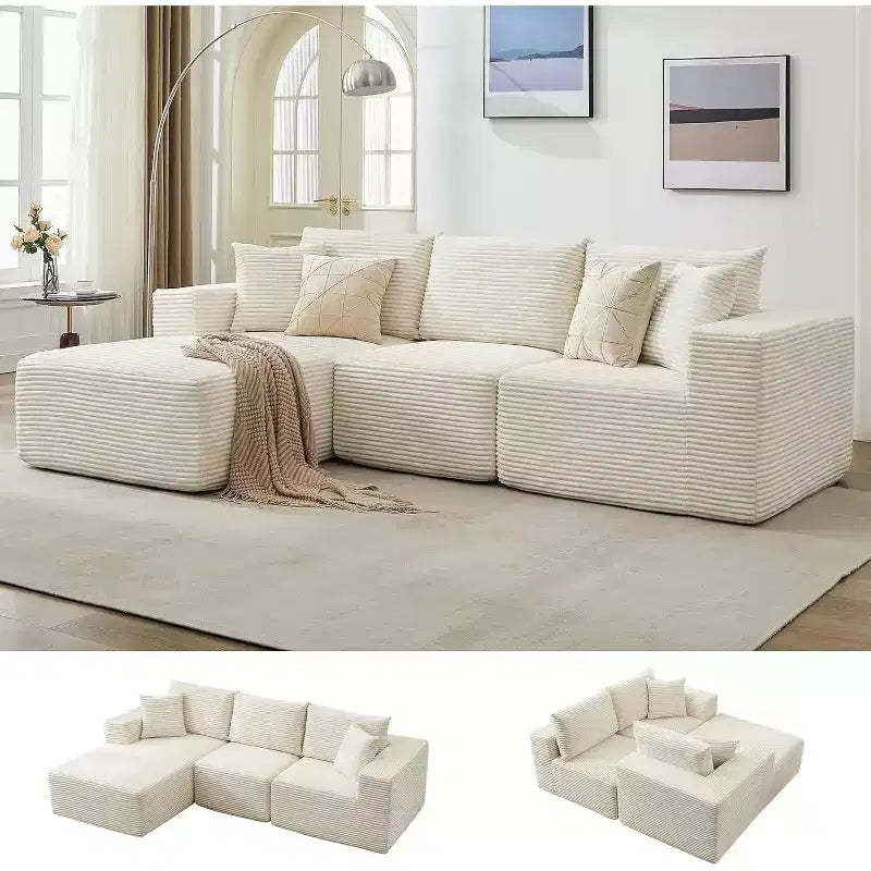 Sectional Sofa - L Shaped Boneless Cloud Couch with 67.5 Chaise, Reversible L/R Facing, No Assembly Required, Corduroy Fabric