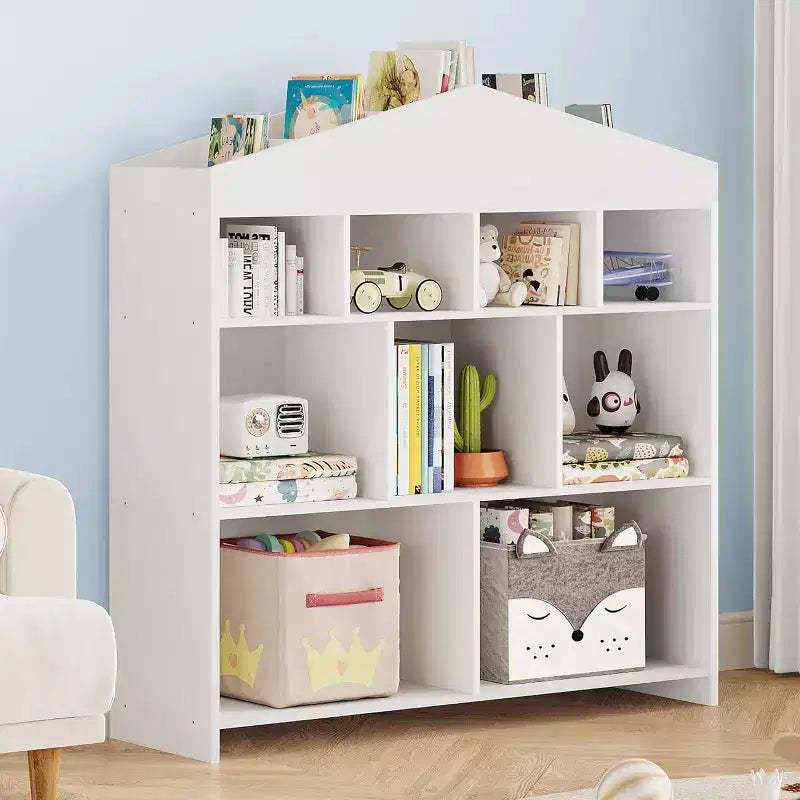 GustoWave Toy Storage Organizer 9-Cubby Kids Bookshelf 40.7in Width White Bookcase Toddlers Playhouse Cabinet Shelf Wooden Cubby Storage Toy Shelf