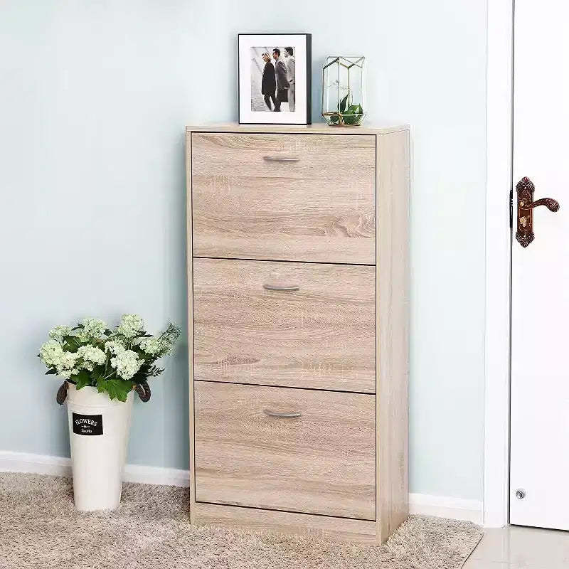 MAYEERTY 3-Drawer Shoe Storage Cabinet, 3-Ties Wood Shoe Rack Storage Orangizer for Entreway