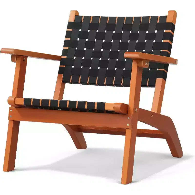 VINGLI Outdoor Armchair, All-Weather Wooden Patio Chair with Waterproof PE Woven Fabric for Lawn and Poolside
