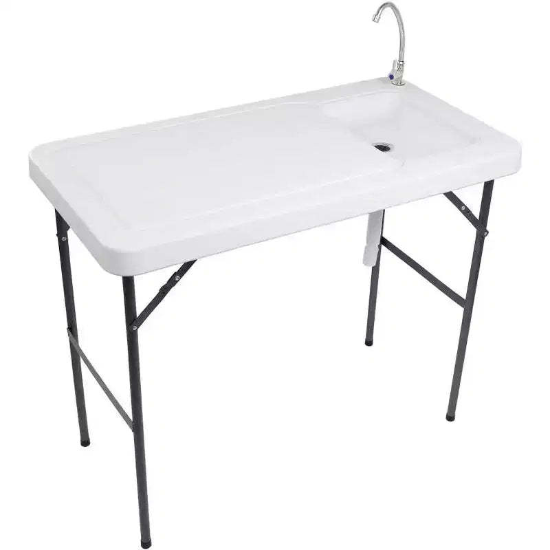 VINGLI Outdoor Folding Fish and Game Cleaning Table, Portable & Durable, Standard Garden Connection, Upgraded Drainage Hose, White