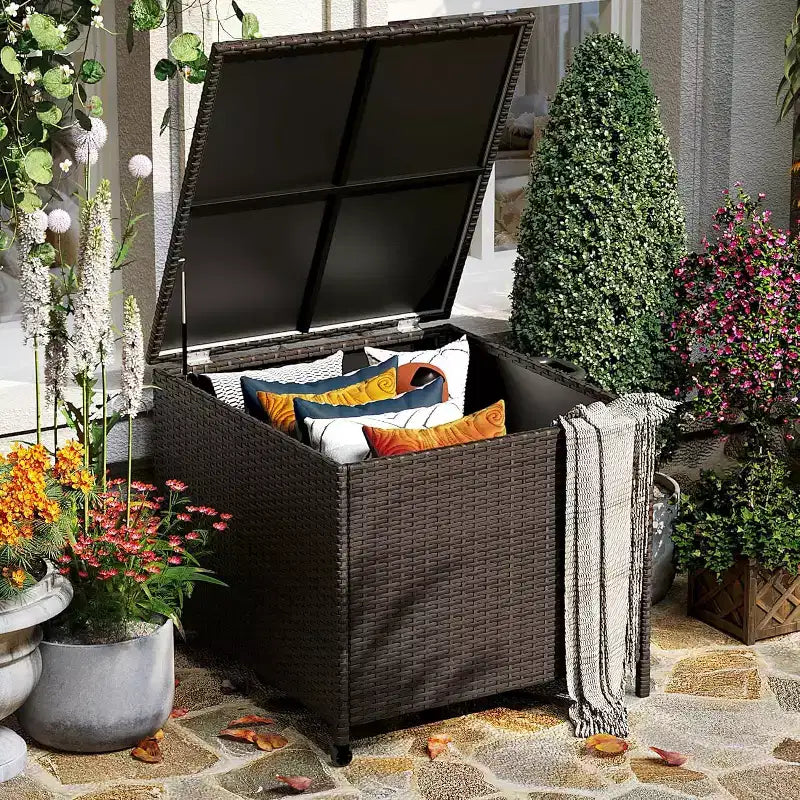 Acekool 80-Gallon Outdoor Deck Storage Box with Lockable Lid, Waterproof & UV-Resistant, Wheels and Handles for Patio, Garden, Poolside Storage