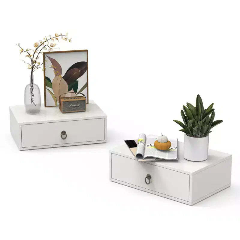 VINGLI Floating Nightstand with Drawer Set of 2, Floating Bedside Table, Wall Mounted Nightstand, Hanging Nightstand White for Bedroom