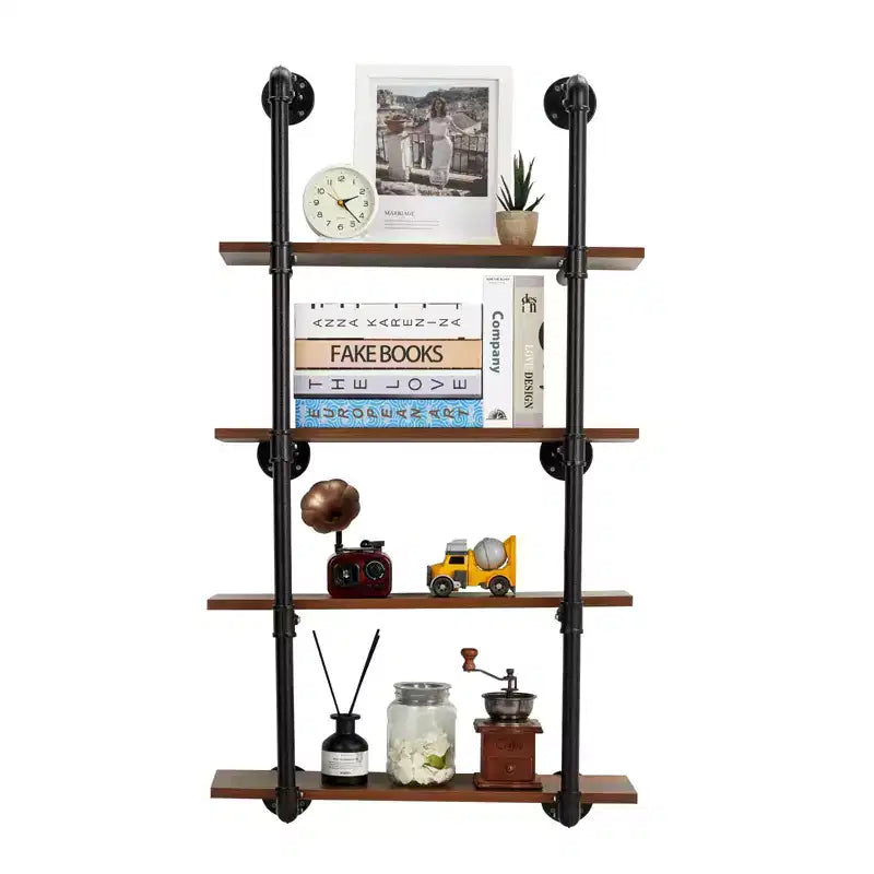 GustoWave 4 Tier Metal Floating Shelves, 30 Farmhouse Kitchen Bar Shelving, Black & Brown