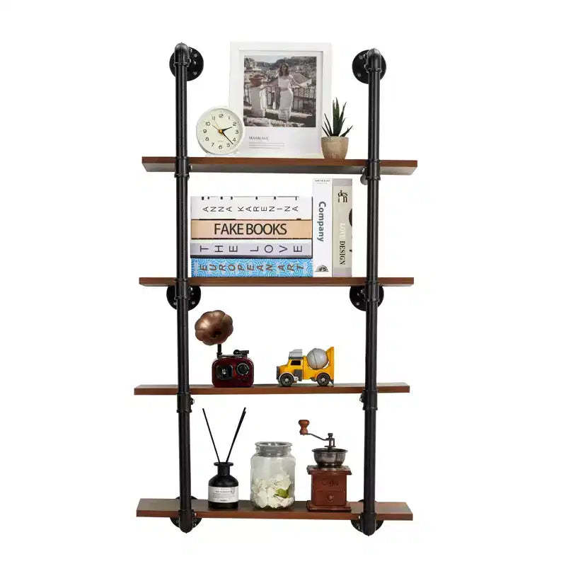 GustoWave 4 Tier Metal Floating Shelves, 30 Farmhouse Kitchen Bar Shelving, Black & Brown
