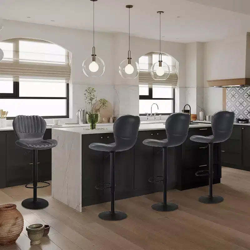DobleePy Set of 4 Adjustable Swivel Bar Stools, Modern High Back Counter Height Chairs with Cushioned Seats, Upholstered Kitchen Island Stools