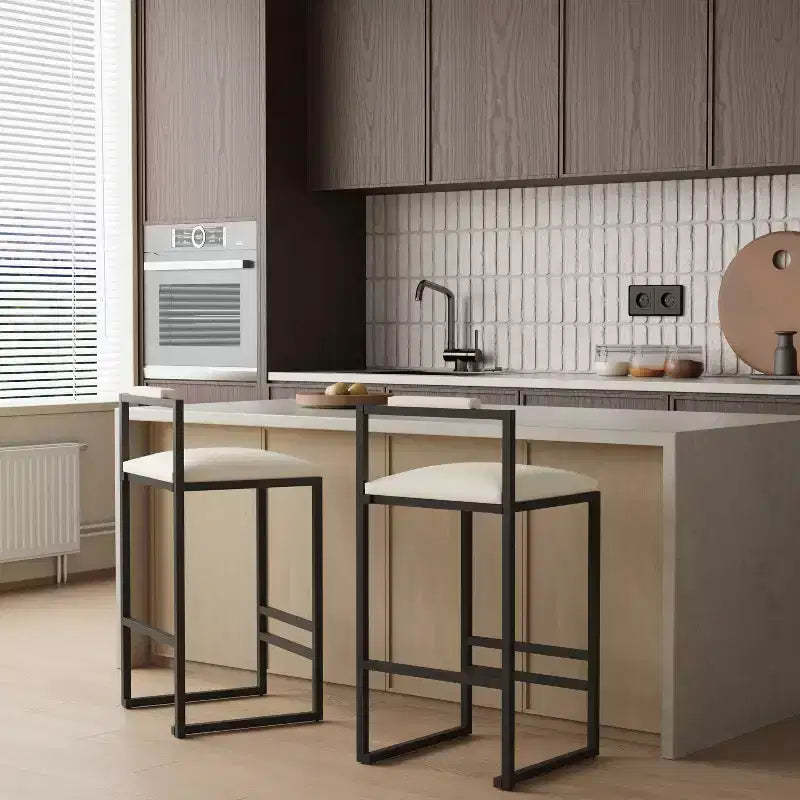 MAYEERTY Set of 2 Barstools Faux Leather Upholstery Metal Frame Counter Height for Kitchen Island Beige