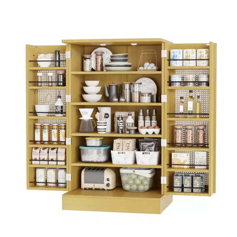 VINGLI Pantry Cabinet, Rattan Kitchen Storage Cabinet with 2 Doors and Adjustable Shelves, 40.5 H Food Storage Freestanding Cupboard in Dining Room