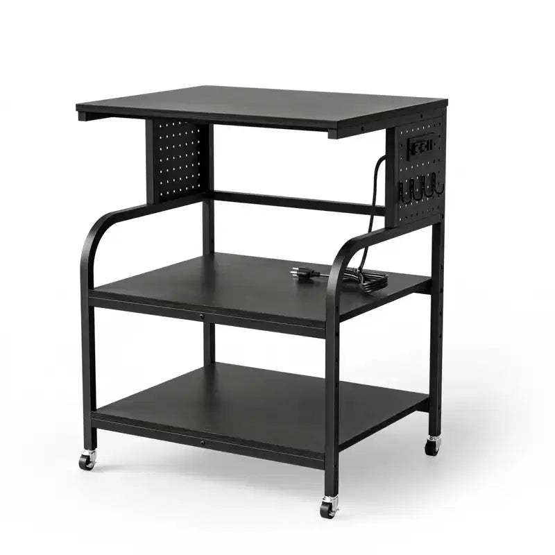VINGLI 3 Tier Large 3D Printer Stand with Power Outlet/USB Port, Rolling Printer Cart with Adjustable Shelf, Laser Printer Table (Black)