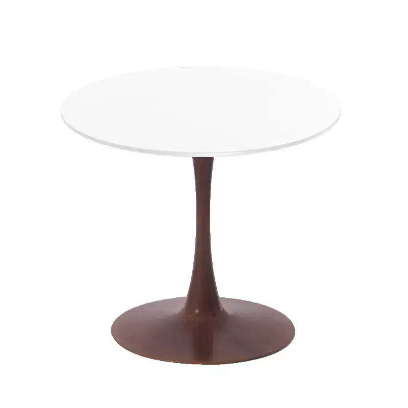 LeisureMod Bristol 27 Round Dining Table  MDF Top with Walnut Steel Pedestal Base, Modern Kitchen & Dining Room Accent Table for Small Spaces