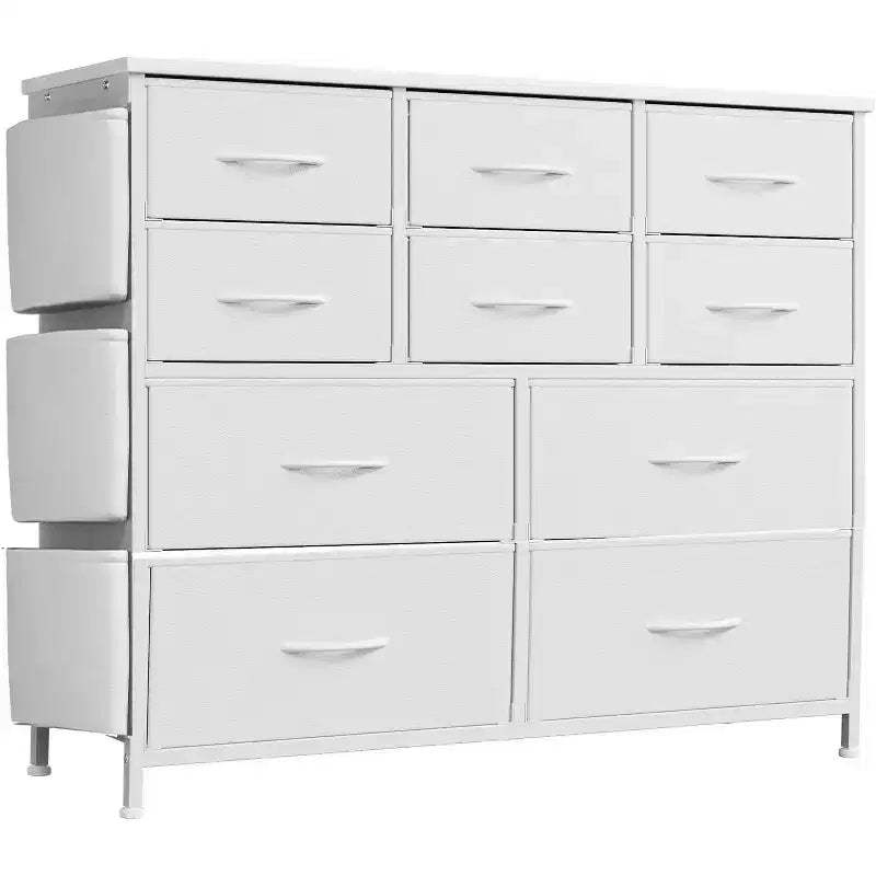 Acekool 10 Drawer Dresser with Side Pockets and Hooks, Tall Chest of Drawers for Bedroom, Living Room, Hallway, White