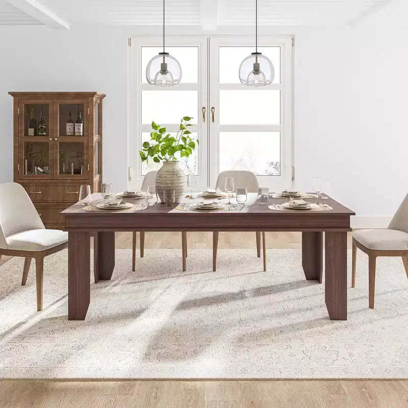 Dining Table for 6-8 - 70.87 Rustic Wooden Kitchen Table with Sturdy V-Shaped Legs (Seats 6-10, Brown Finish)