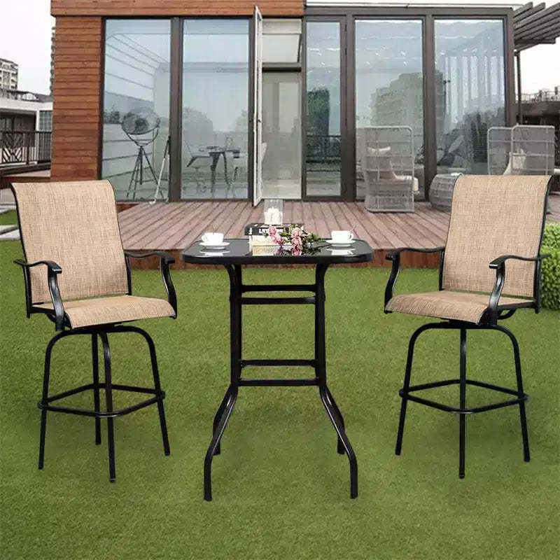 Commercial Bar Height Table - 31.5 Square Iron Patio Table with 5mm Tempered Glass Top (Black) for Outdoor/Indoor Use
