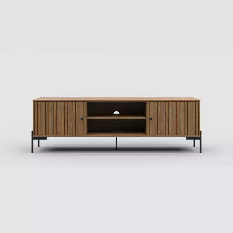 Tree city - 60 inches wide Golden Sandalwood TV Stand, fits 45-75 inch TVs, Modern Media Console with Storage Cabinets & Slatted Doors for living room