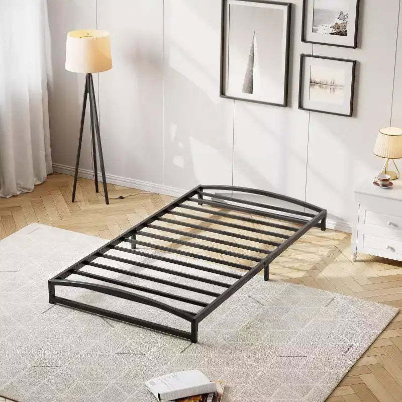 Metal Bed Frame, Low Profile Platform w/Steel Slats, No Box Spring Needed, Easy Assembly, Black