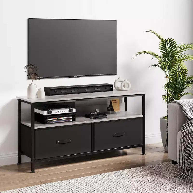 TV Stand with 2 Fabric Drawers for 55 Inch TV Entertainment Center with Storage Cabinets Media Console with Open Shelf Entertainment Stand