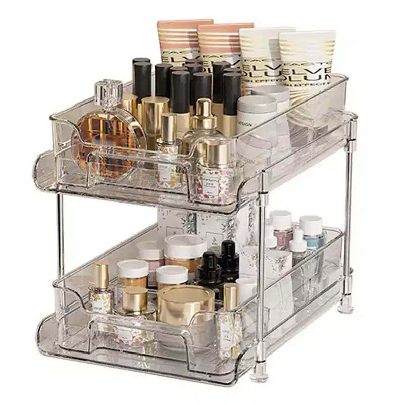 Transparent 2 Tier Cosmetic Organiser, Skincare & Makeup Stand, Adjustable Storage Rack, Countertop Organizer, For Cosmetics, Food & Household Items